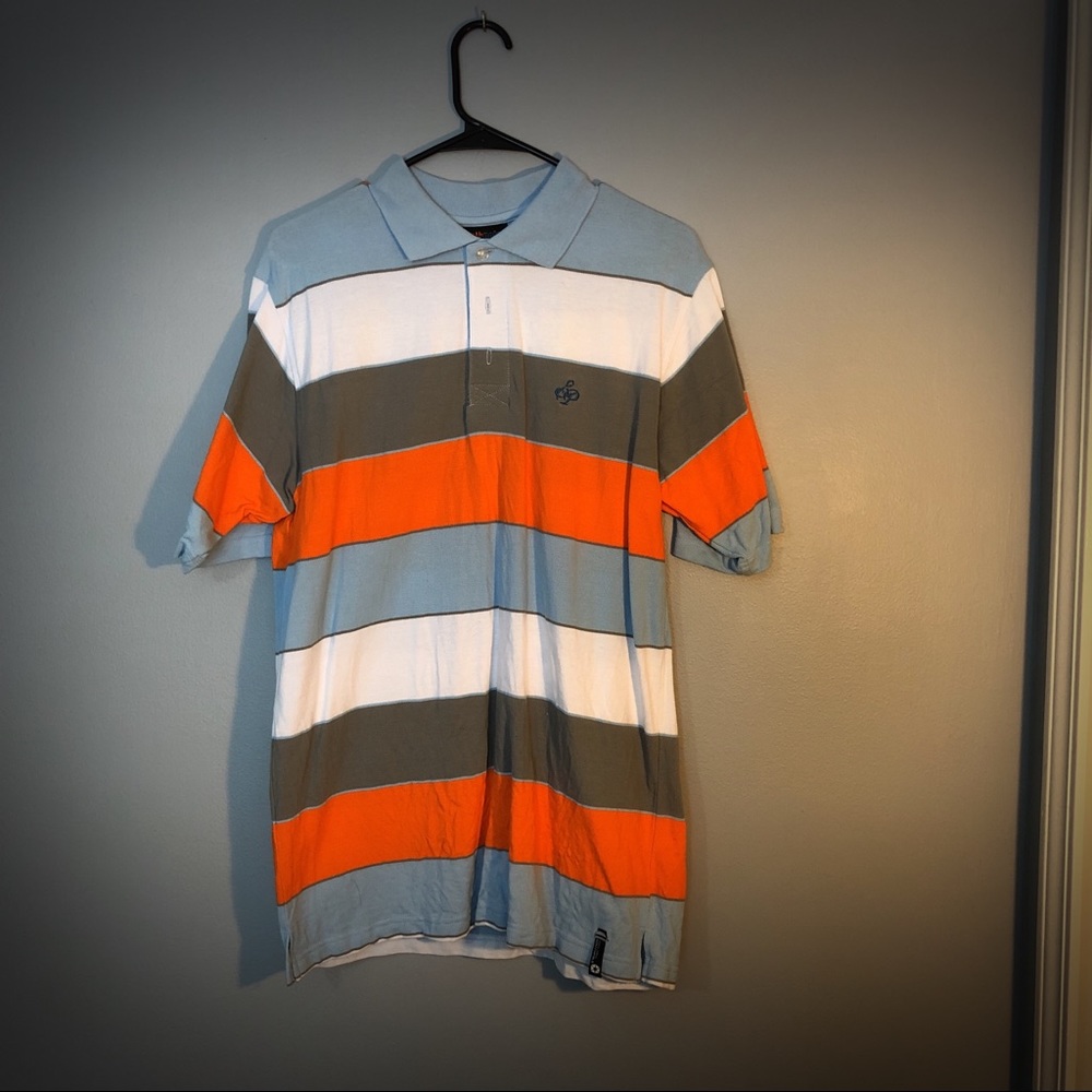 South Pole M striped polo blue orange gray